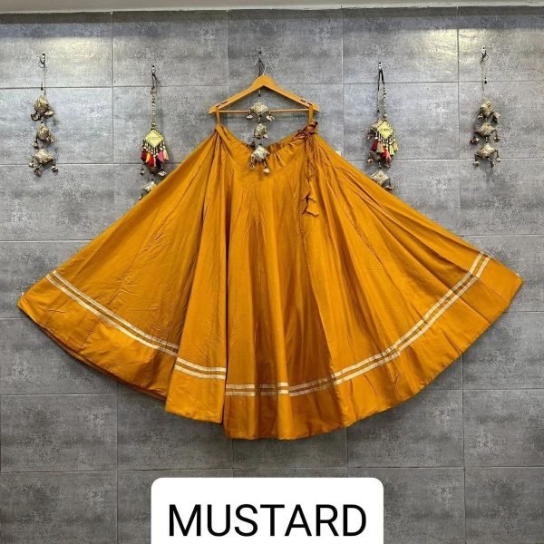 Mustard Yellow Rayon Cotton Lehenga Skirt with Gota Patti Border Navratri Lehnega Choli