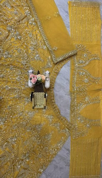 Mustard Yellow Soft Net Bridal Lehenga with Heavy Sequins amd Embroidery Haldi Special Designer Lehenga Choli