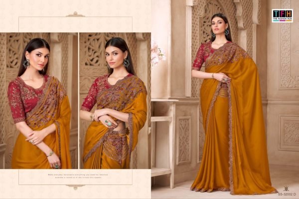 Mustard Yellow Stylish Tfh Brand Saree with Tussar Silk Blouse for Women Collection Silk Sarees Wholesale