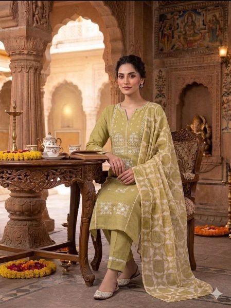 Musted Olive Slub Cotton Suit Set for Daily and Festive Wear at Wholesale Rate Cotton Kurtis Wholesale