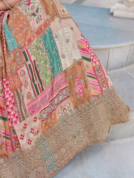 Muted Peach Embroidered Lehenga in Chinnon Silk Perfect for Destination Weddings Designer Lehenga Choli