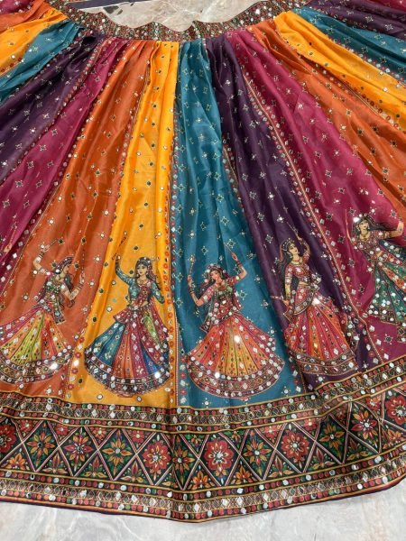 Muticolor Semi Stitched Star Georgette Navratri Lehenga with Canvas Patta for Navratri Navratri Lehnega Choli