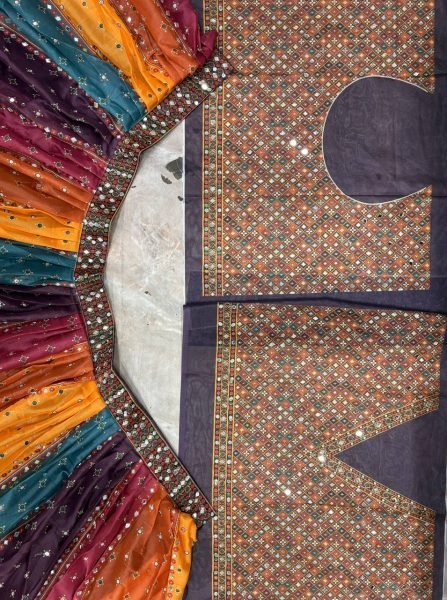 Muticolor Semi Stitched Star Georgette Navratri Lehenga with Canvas Patta for Navratri Navratri Lehnega Choli