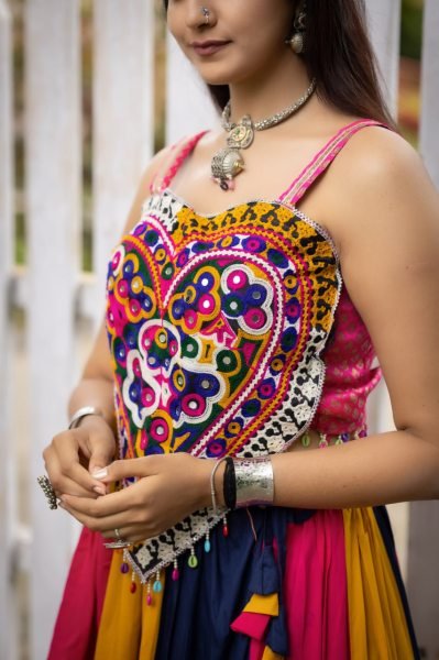 Mutli Color Pure Rayon Cotton Kutchi Work Lehenga Choli with Real Mirror Work for Navratri Navratri Lehnega Choli