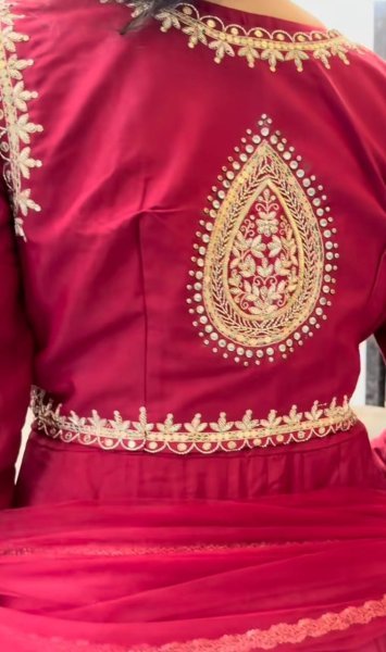 Natural Maroon Maxi Style Roman Cotton Anarkali with Embroidered Koti and Dual Fabric Dupatta Ready To Wear Collection