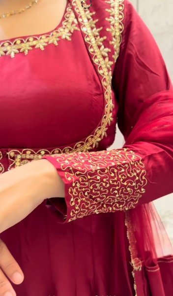 Natural Maroon Maxi Style Roman Cotton Anarkali with Embroidered Koti and Dual Fabric Dupatta Ready To Wear Collection