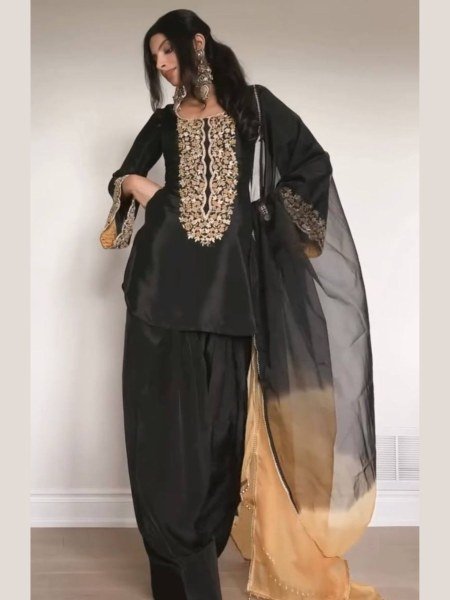 Natural Satin Farshi Palazzo Suit with Heavy Sequin Work and Organza Dupatta Party Wear Outfit Ready To Wear Suit