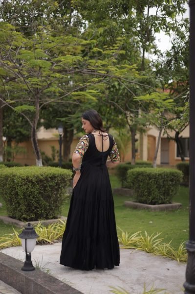 Navrati Festival Black Designer Marina Silk Kurti Pant Set with Multi Thread Embroidery Anarkali Kurtis 