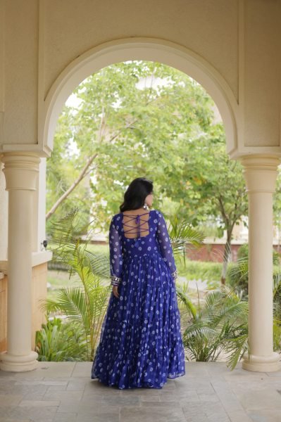 Navratri 2026 Blue Faux Georgette Bandhani Gown at Wholesale Rate Anarkali Kurtis 