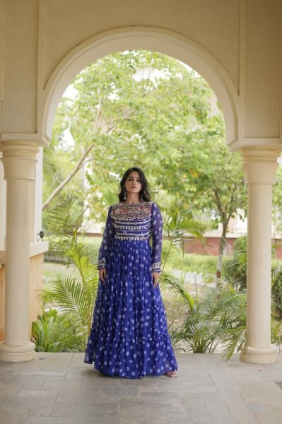 Navratri 2026 Blue Faux Georgette Bandhani Gown at Wholesale Rate Anarkali Kurtis 