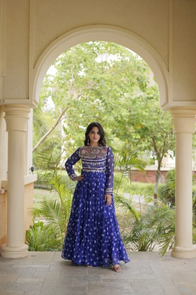 Navratri 2026 Blue Faux Georgette Bandhani Gown at Wholesale Rate Anarkali Kurtis 
