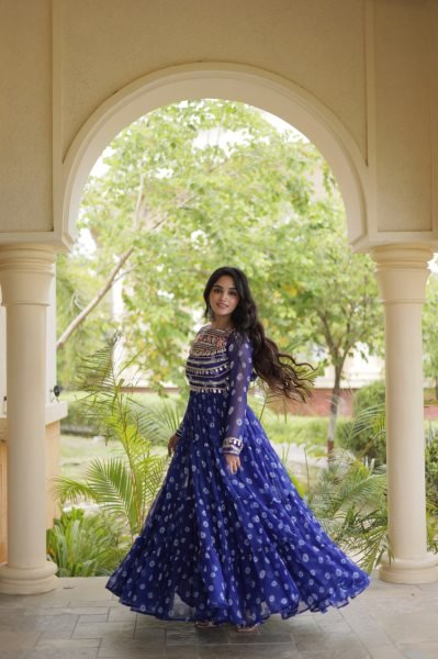 Navratri 2026 Blue Faux Georgette Bandhani Gown at Wholesale Rate Anarkali Kurtis 