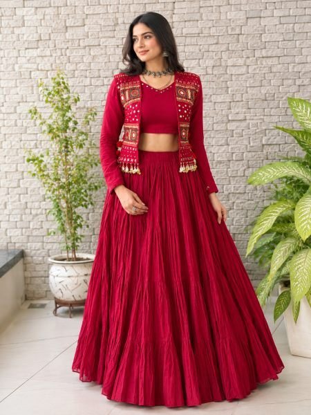 Navratri 2026 Red Cora Cotton Lehenga Choli with Real Mirror Work at Wholesale Rate 