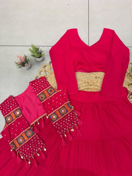 Navratri 2026 Red Cora Cotton Lehenga Choli with Real Mirror Work at Wholesale Rate Navratri Lehnega Choli