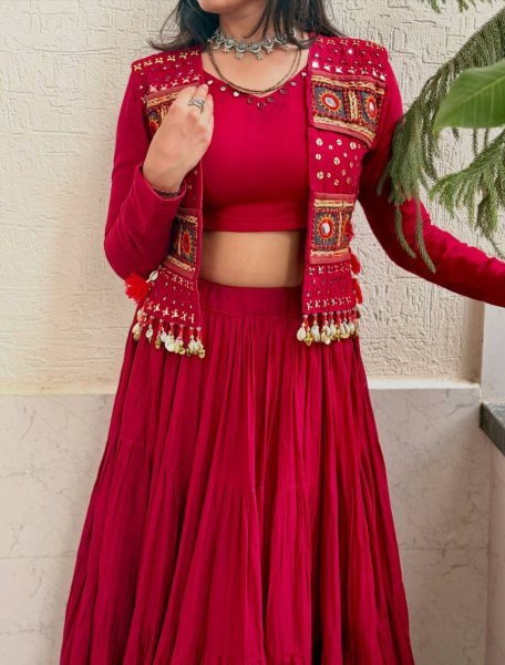 Navratri 2026 Red Cora Cotton Lehenga Choli with Real Mirror Work at Wholesale Rate Navratri Lehnega Choli