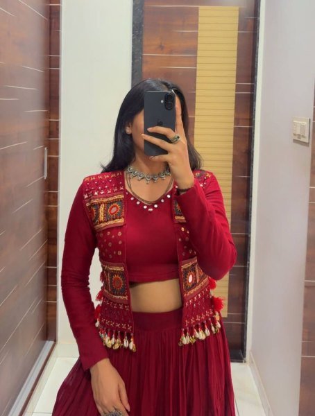 Navratri 2026 Red Cora Cotton Lehenga Choli with Real Mirror Work at Wholesale Rate Navratri Lehnega Choli