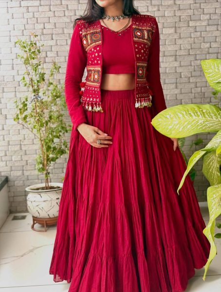 Navratri 2026 Red Cora Cotton Lehenga Choli with Real Mirror Work at Wholesale Rate Navratri Lehnega Choli