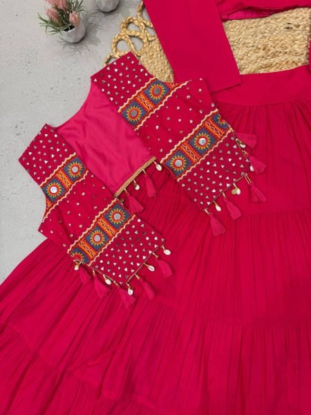 Navratri 2026 Red Cora Cotton Lehenga Choli with Real Mirror Work at Wholesale Rate Navratri Lehnega Choli
