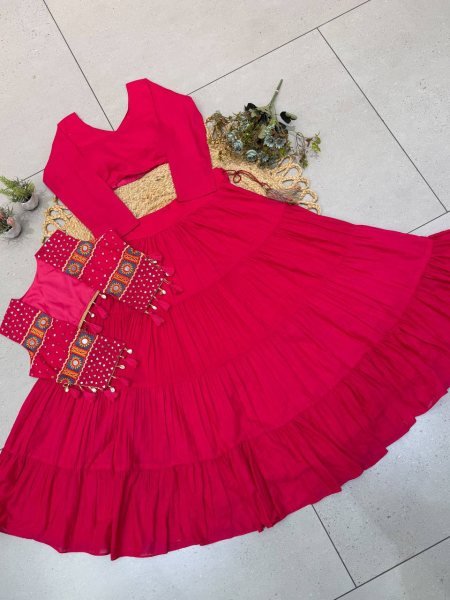 Navratri 2026 Red Cora Cotton Lehenga Choli with Real Mirror Work at Wholesale Rate Navratri Lehnega Choli