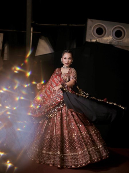 Navratri 2026 Red Heavy Muslin Cotton Lehenga Choli with Real Mirror Work Navratri Lehnega Choli