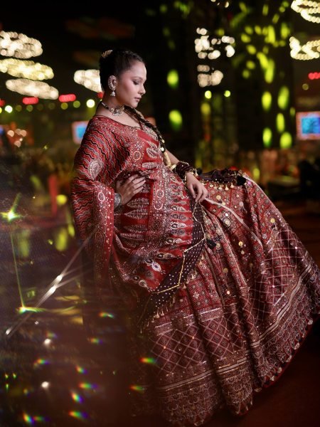 Navratri 2026 Red Heavy Muslin Cotton Lehenga Choli with Real Mirror Work Navratri Lehnega Choli