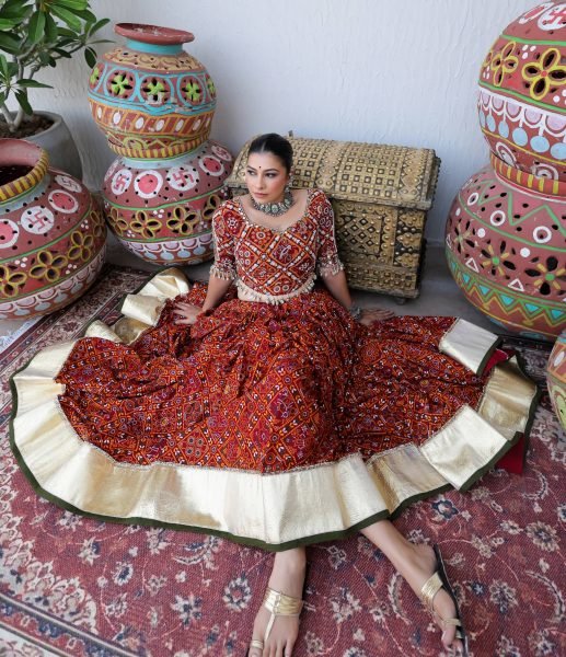 Navratri 2026 Red Heavy Muslin Cotton Lehenga Choli with Real Mirror Work for Garba Night Navratri Lehnega Choli