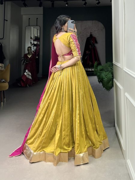 Navratri Collection Gamthi work Chanderi Lehenga Set with Zari Line Gota Patti   Sequins Work Dupatta Navratri Lehnega Choli