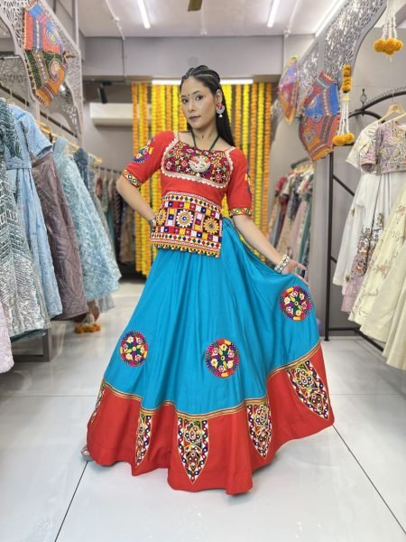 Navratri Couple Combo Mirror Work Chaniya Choli with Printed Kurta at Wholesale Rate Navratri Lehnega Choli