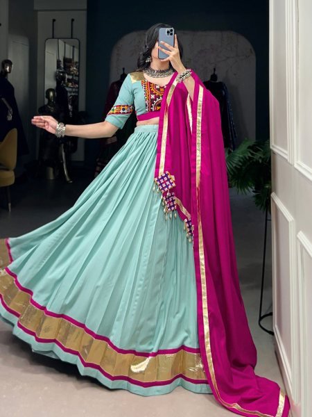 Navratri Dandiya Lehenga Set in Rayon with Mirror  &  Gamthi Work Festive Ready Look  Lehenga