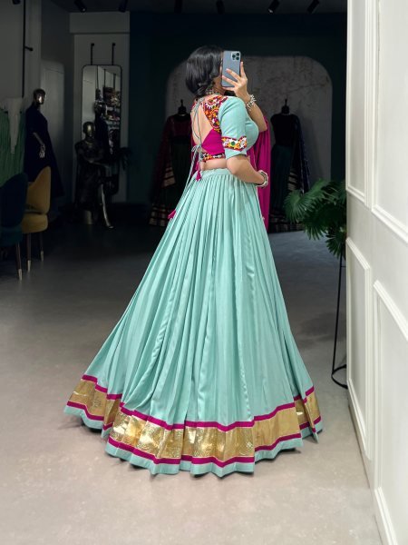 Navratri Dandiya Lehenga Set in Rayon with Mirror  &  Gamthi Work Festive Ready Look Navratri Lehnega Choli