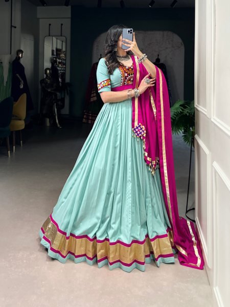 Navratri Dandiya Lehenga Set in Rayon with Mirror  &  Gamthi Work Festive Ready Look Navratri Lehnega Choli