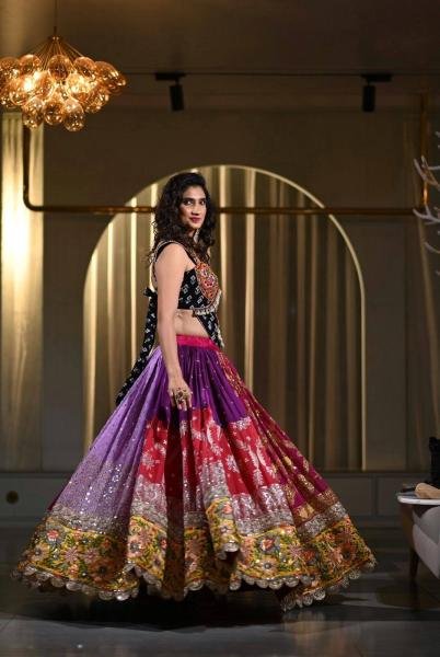 Navratri Festive Wear Muslin Cotton Lehenga Chaniya Choli with Heavy Mirror Work  And Dupatta for Women  At Best Rates Navratri Lehnega Choli