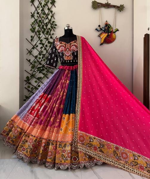 Navratri Festive Wear Muslin Cotton Lehenga Chaniya Choli with Heavy Mirror Work  And Dupatta for Women  At Best Rates Navratri Lehnega Choli
