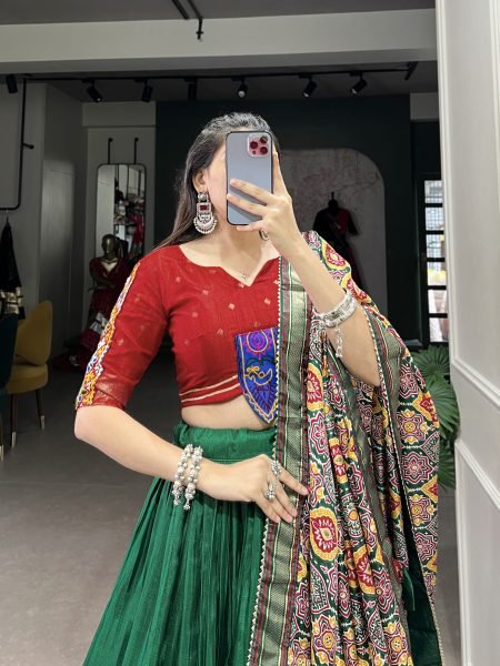 Navratri Garba Traditional Printed With Original Mirror Gamthi Work Chaniya Choli  Navratri Lehnega Choli