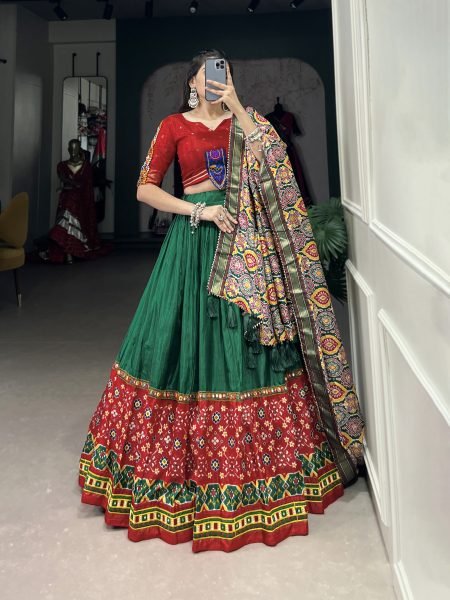 Navratri Garba Traditional Printed With Original Mirror Gamthi Work Chaniya Choli  Navratri Lehnega Choli