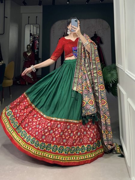 Navratri Garba Traditional Printed With Original Mirror Gamthi Work Chaniya Choli  Navratri Lehnega Choli