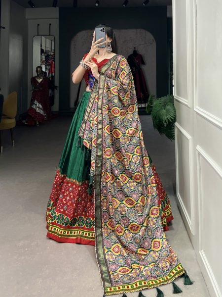 Navratri Garba Traditional Printed With Original Mirror Gamthi Work Chaniya Choli  Navratri Lehnega Choli