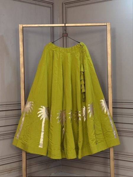 Navratri Garba Wear Parrot Green Roman Lehenga with 6 Meter Flair at Manufacturer   Lehenga