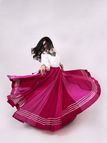 Navratri Hot Pink Lehenga Skirt with 6 Meter Flare   Silver Detailing at Wholesale Rate