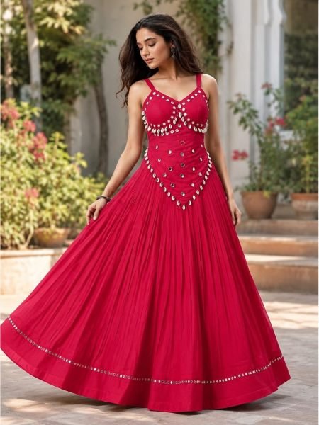 Navratri Hot Pink Rayon Cotton Chaniya Choli with Mirror Embroidery at Direct Factory Price  Lehenga
