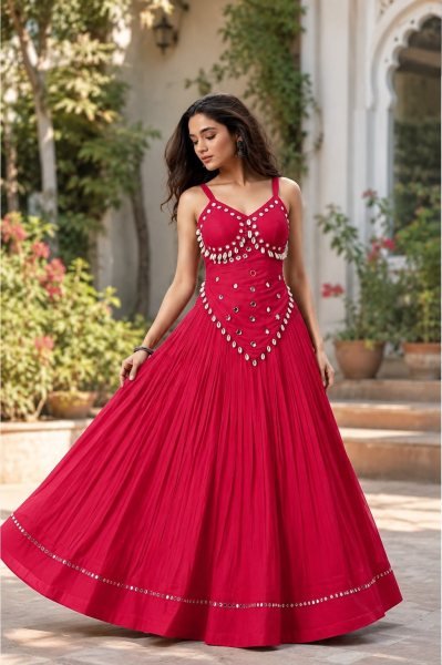 Navratri Hot Pink Rayon Cotton Chaniya Choli with Mirror Embroidery at Direct Factory Price Navratri Lehnega Choli