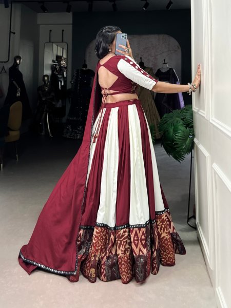 Navratri Look Traditional Wear Dark Red Rayon Lehenga Choli Set Navratri Lehnega Choli