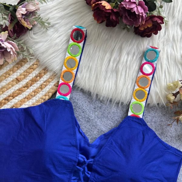 Navratri Mirror Work Back Open Blouse in Rayon Cotton Garba Night Special Blouse Collection