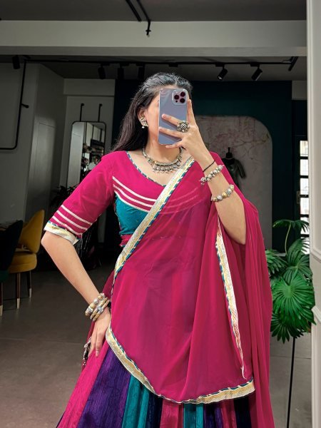 Navratri Multi Color Chinon Lehenga with Gota Patti Lace Blouse and Georgette Dupatta at Wholesae Rate Navratri Lehnega Choli