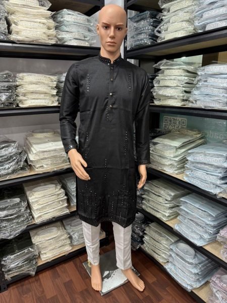 Navratri Nights Edit Bold Embellished Kurta in Classic Black Mens Wear