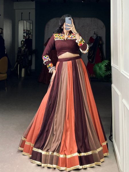 Navratri Nomad Multi Panel Rayon Lehenga with Gamthi Mirror Work &  Kodi Lace  Lehenga