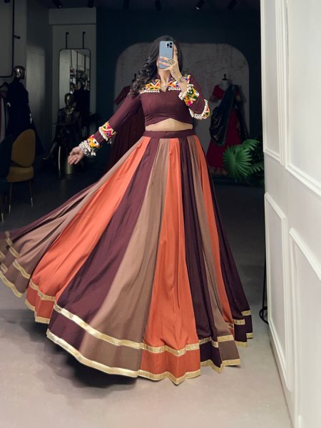 Navratri Nomad Multi Panel Rayon Lehenga with Gamthi Mirror Work &  Kodi Lace Navratri Lehnega Choli