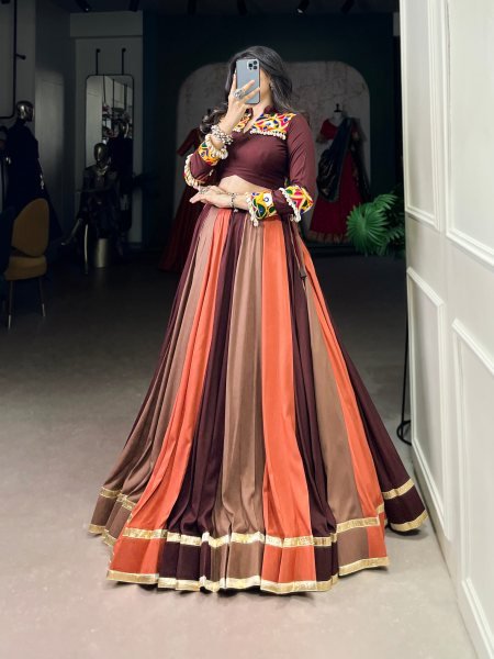 Navratri Nomad Multi Panel Rayon Lehenga with Gamthi Mirror Work &  Kodi Lace Navratri Lehnega Choli