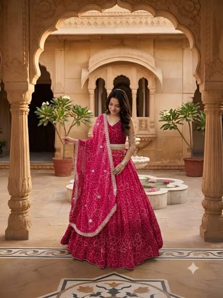 Navratri Pink 6 Meter Flair Fox Georgette Lehenga with Heavy Lace Work for Bulk Order  Lehenga