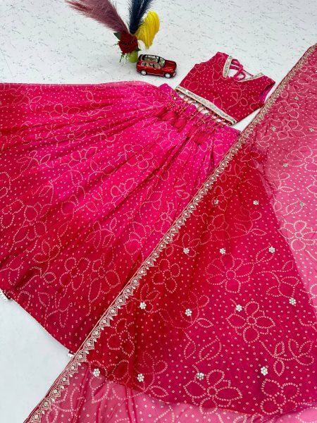 Navratri Pink 6 Meter Flair Fox Georgette Lehenga with Heavy Lace Work for Bulk Order Navratri Lehnega Choli